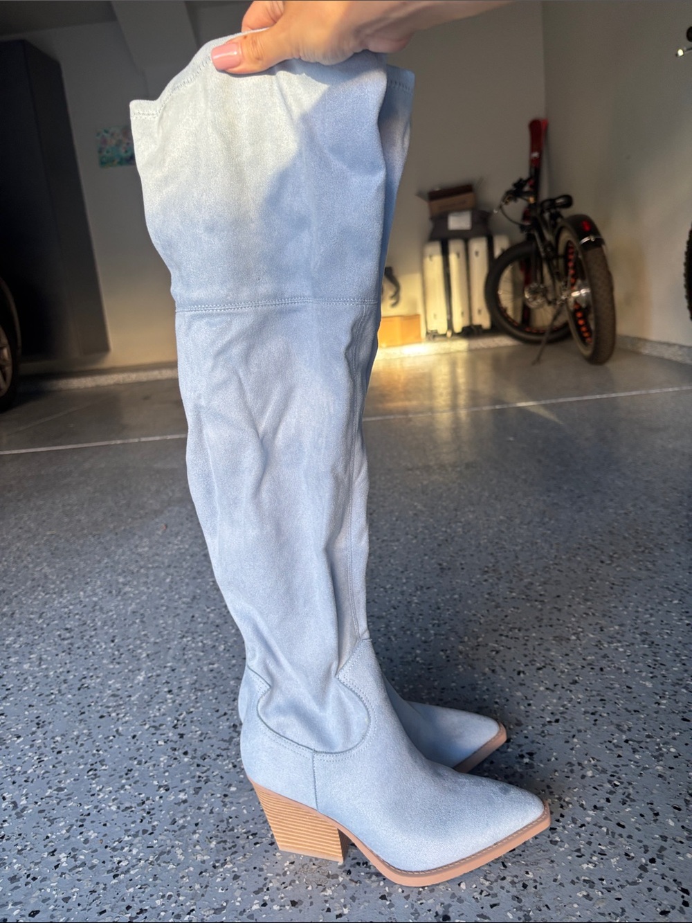 Lauren Lorraine Light Blue Over-the-Knee Suede Boots